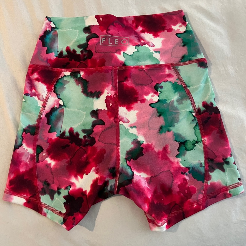 Fleo Athletic Shorts in Pink, Green & White Watercolor Print